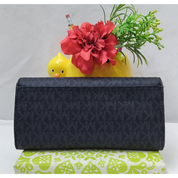 Michael Kors Black Leather MK Printed Round Logo Credit Card Bifold Wallet - Picture 2 of 16